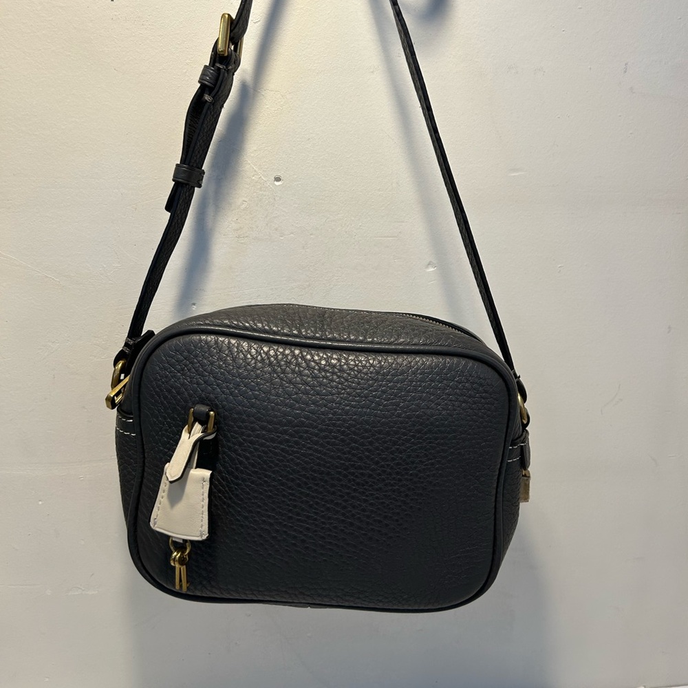 J. Crew grey Pebbled Leather Crossbody with White Tag Accent